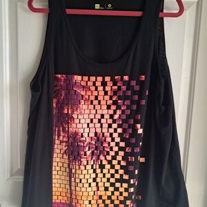 Black WOMEN'S  Graphic Palm-Print Tank Top - Sunset Colors. 2X